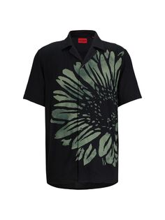 Рубашка свободного кроя с короткими рукавами и цветочным принтом HUGO, черный
