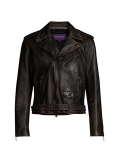 Полированная кожаная куртка Ralph Lauren Purple Label, черный
