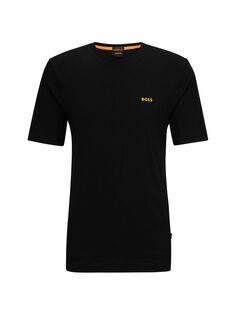 Хлопковая футболка свободного кроя с гоночными принтами BOSS, черный