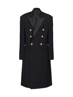 Шерстяное двубортное пальто Balmain, черный