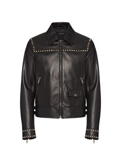 Кожаная куртка Rockstud Untitled с заклепками Valentino, черный
