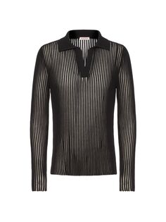 Рубашка-поло с длинным рукавом из хлопкового трикотажа Valentino, черный