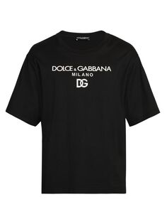 Хлопковая футболка с вышитым логотипом DOLCE&amp;GABBANA, неро