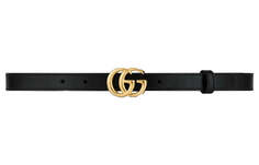Ремень Gucci GG Marmont 2см кожаный с блестящей пряжкой, черный/золотистый