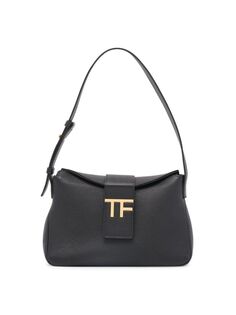 Мини-сумка-хобо из кожи с логотипом TF Tom Ford, черный