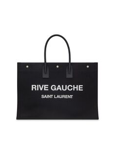 Большая сумка-тоут Rive Gauche из парусины с принтом и кожи Saint Laurent