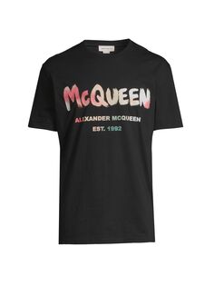 Хлопковая футболка с логотипом Alexander McQueen, черный