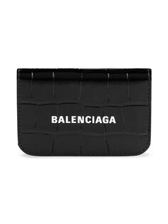 Денежный мини-кошелек с тиснением под крокодила Balenciaga, черный