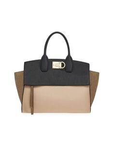 Мягкая кожаная сумка-портфель The Studio с цветными блоками FERRAGAMO