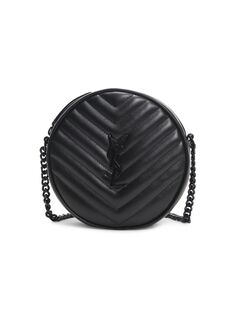Нефритовая круглая кожаная сумка из мателасса Saint Laurent
