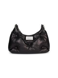 Гламурная кожаная сумка-хобо с подкладкой Glam Slam Maison Margiela, черный