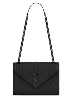 Кожаная сумка через плечо Matelassé с монограммой Envelope среднего размера Saint Laurent, черный