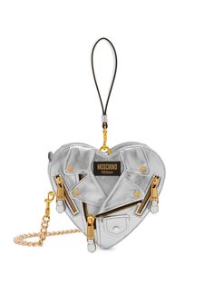 Сумка из металлизированной кожи с байкерским сердцем Moschino, серебряный