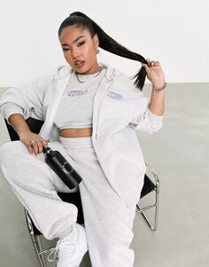 Толстовка Asos Weekend Collective Curve Zip Through In Ice Marl With Back Wca Logo, светло-серый