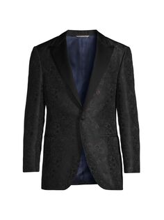 Однобортный вечерний пиджак с острыми лацканами и цветочным принтом Canali, синий