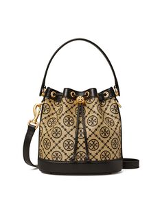 Сумка-мешок T с монограммой из рафии Tory Burch, черный