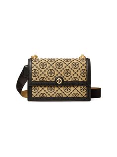 Сумка на плечо T с монограммой из рафии Tory Burch, черный