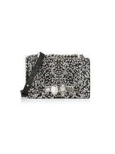 Миниатюрная сумка-портфель с заклепками и драгоценностями Alexander McQueen, черный