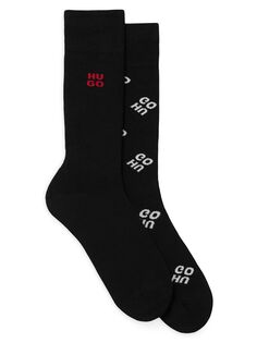 Набор из двух пар носков стандартной длины с нанесенными друг на друга логотипами. HUGO, черный