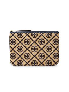 Соломенный клатч T с монограммой Tory Burch, нави