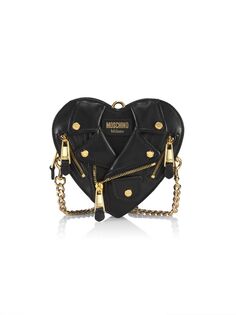 Кожаная байкерская сумка через плечо в форме сердца Moschino, черный