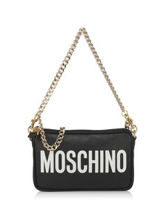 Кожаная сумка через плечо с логотипом Moschino, черный