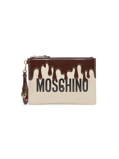 Кожаный клатч с логотипом Drip Moschino, слоновая кость