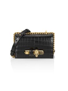 Кожаная сумка-портфель Mini с тиснением под крокодила Alexander McQueen, черный