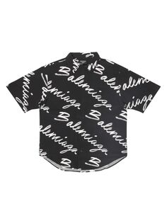 Рубашка с коротким рукавом и минималистичной надписью от руки Balenciaga, черный