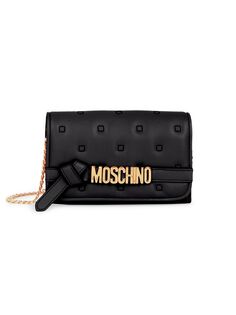 Кожаный кошелек на цепочке с логотипом Moschino, черный