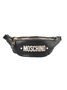 Кожаная поясная сумка с логотипом Moschino, черный