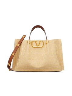 Летняя сумка-тоут среднего размера из рафии с вышивкой Toile Iconographe Valentino Garavani