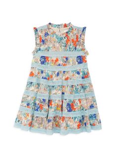 Ярусное платье без рукавов с цветочным принтом для маленьких девочек Zimmermann Kids