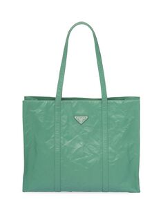 Большая объемная сумка с короткими ручками из антикварной кожи наппа Prada, зеленый