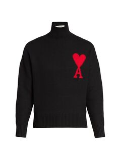 Шерстяной свитер с воротником-воронкой AMI Paris, нуарный