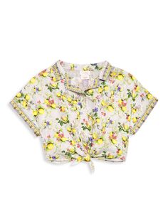 Укороченная рубашка лимонного цвета с завязками спереди для маленьких девочек и девочек CAMILLA, желтый