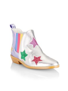 Ботинки с блестящими звездами для маленьких девочек и девочек Stella McCartney Kids, серебряный