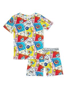 Пижамный комплект из футболки и шорт с героями комиксов для мальчиков, маленьких мальчиков с изображением героев комиксов Bellabu Bear