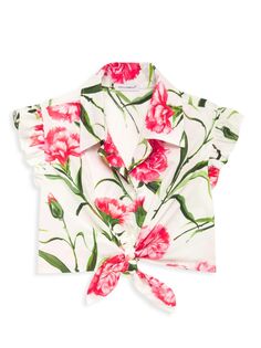 Рубашка с галстуком и цветочным принтом для маленьких девочек с оборками DOLCE&amp;GABBANA