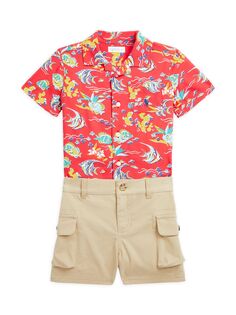Комплект из двух частей: рубашка с короткими рукавами и шорты карго в тропическом стиле для мальчика Polo Ralph Lauren, красный