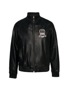 Кожаная спортивная куртка с логотипом Avirex, черный