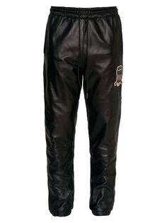 Кожаные спортивные брюки с логотипом Avirex, черный