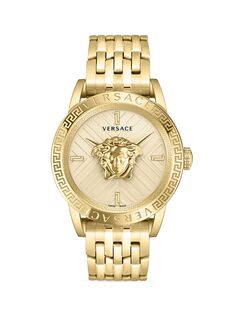 Часы V-Code Goldtone из нержавеющей стали Versace, желтый