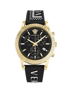 Часы Sport Tech Goldtone из нержавеющей стали и силикона с хронографом Versace, черный