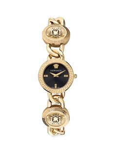 Часы-цепочка Stud Icon с ионным покрытием, золотым оттенком и бриллиантами Versace, желтый
