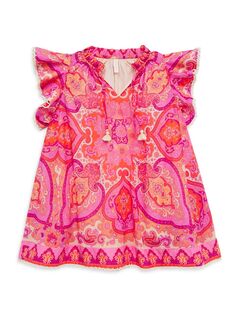 Платье Halcyon с оборками и оборками на рукавах с узором пейсли для маленьких девочек и девочек Zimmermann Kids, розовый