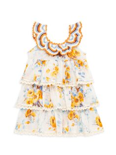 Вязаное крючком платье Halycon с фестонами для маленьких девочек и девочек Zimmermann Kids, разноцветный