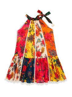 Имбирное лоскутное платье с лямкой через шею для маленьких девочек Zimmermann Kids