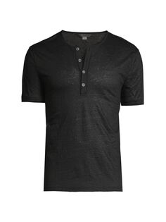 Льняная рубашка Henley с короткими рукавами John Varvatos, черный