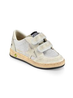 Кроссовки Little Kid&apos;s &amp; Kid&apos;s Ballstar Glitter Suede Star Golden Goose, серебряный